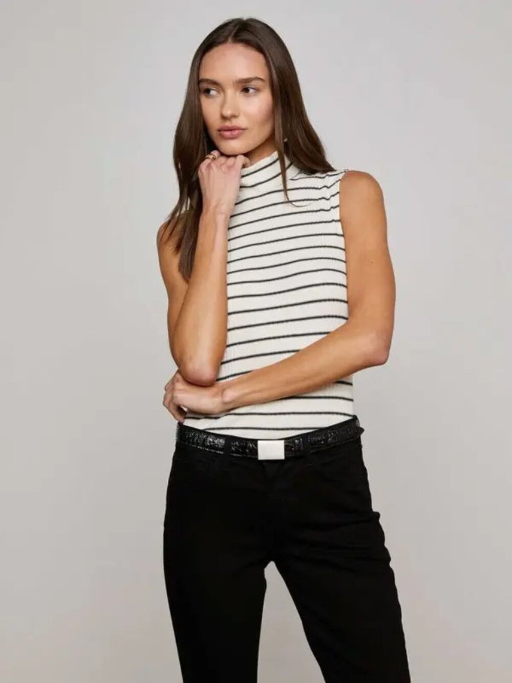 L'agence Rosie Sleeveless Mock Neck Stripe Knit Top